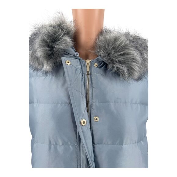 Kate Spade Coat Quilted Faux Fur Hood Down Puffer Blue Gray Size M Winter Jacket - Picture 7 of 14